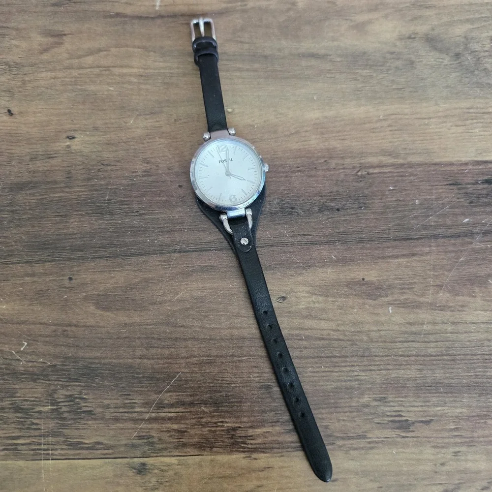 Fossil Watch Women's Black Leather Band Silver Stainless Steel ES3199